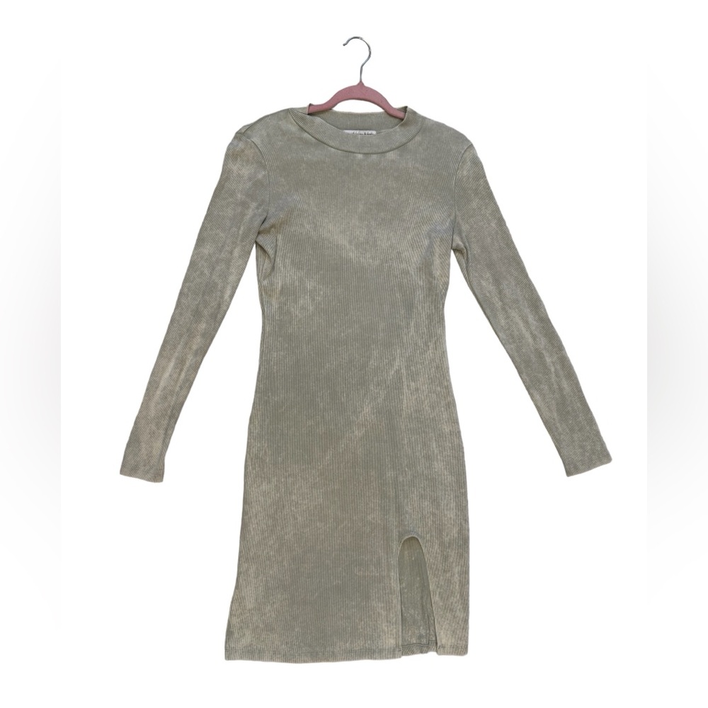 Young Fabulous & Broke Dress Midi Size M Ribbed Cotton Modal Light Green Gray